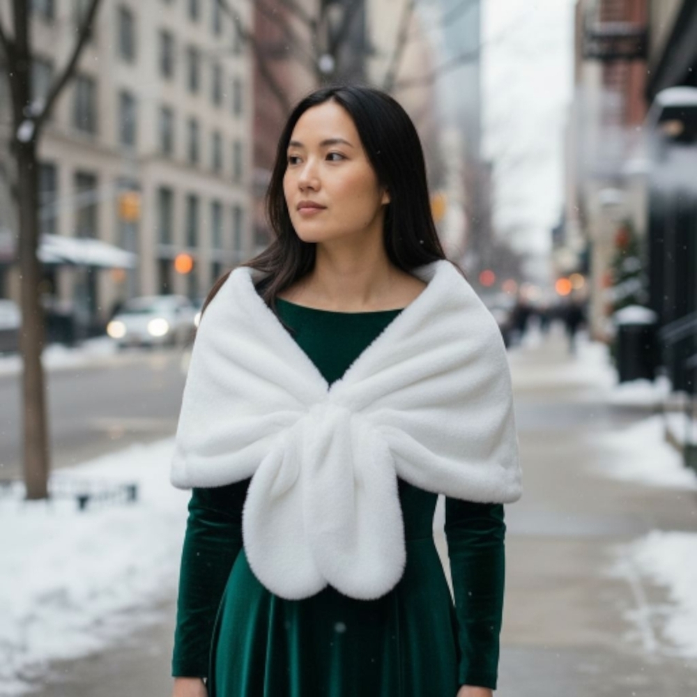 Nib Elegant Winter White Faux Fur Shawl Cape Pelerine Bridal Formal